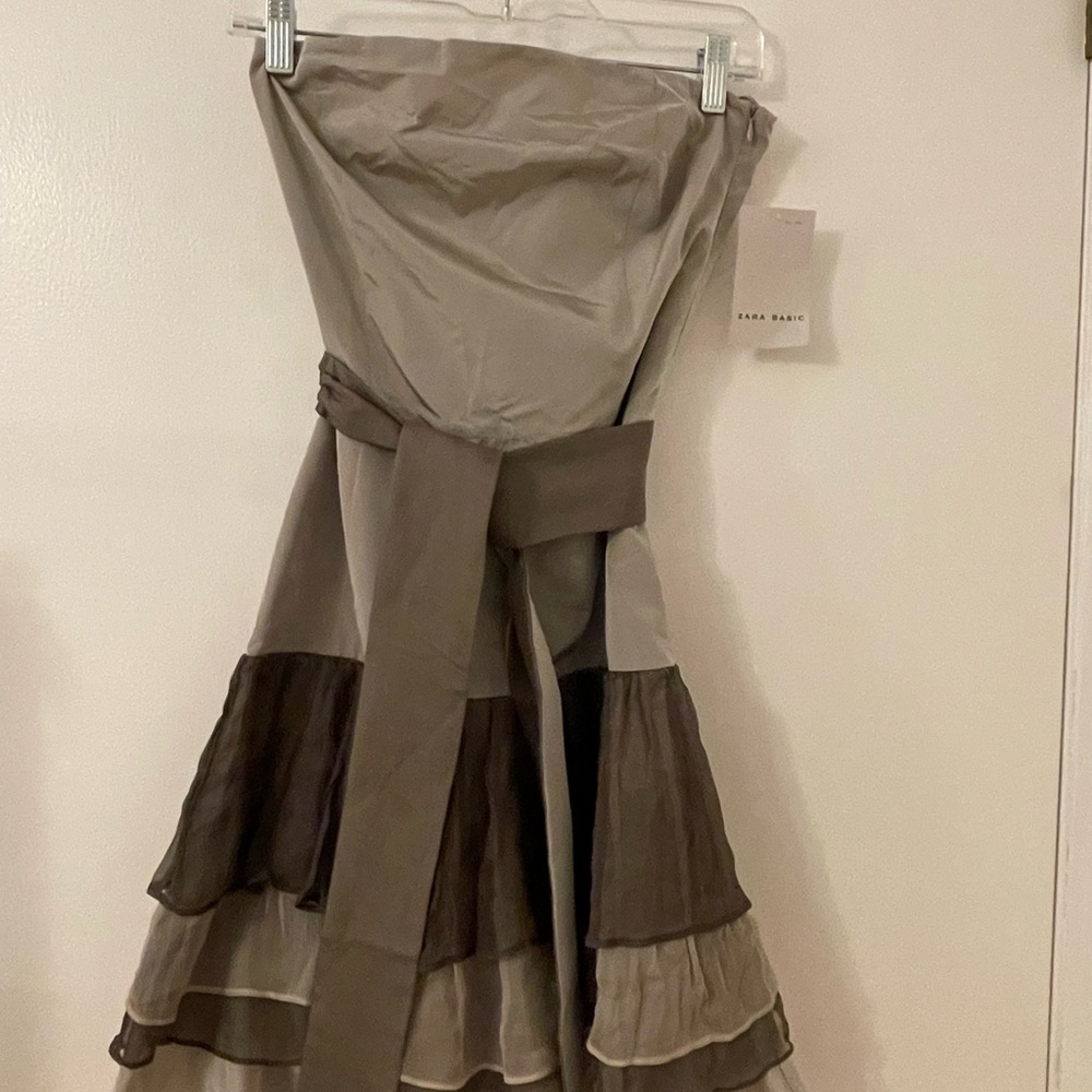 NEW Zara Basic Medium Taupe/Grey Layered A-Line Dress